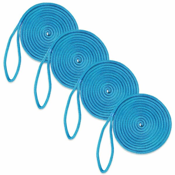 Dc Cargo 1/2in X 15' Double-Braided Nylon Dock Line, Blue, 4PK 1215MRU-4